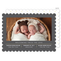 Yellow Twice The Love Twins Photo Birth Announcements