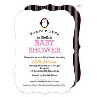 Pink Penguin Waddle Over Shower Invitations
