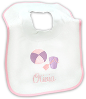 Girl's Baby Bib with Beach Ball and Pail Design