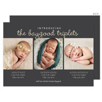 Brown and Grey Introducing Triplets Photo Birth Announcements