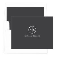 Charcoal Circle Initials Foldover Note Cards