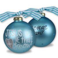 Blue Jesus Loves Me Glass Christmas Ornament