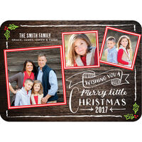 Christmas Rustic Holly Corners Holiday Photo Cards