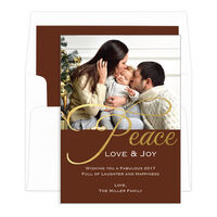Brown Gold Foil Peace Holiday Photo Cards