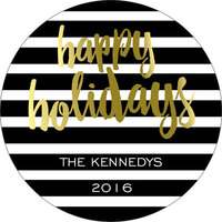 Black and Gold Holiday Stripes Gift Stickers