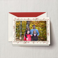 Engraved Holly Frame Holiday Top Fold Digital Photo Card