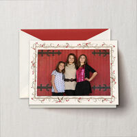 Engraved Holly Frame Holiday Top Fold Photo Mount Card
