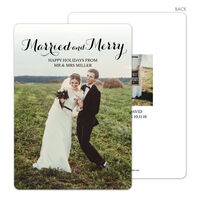 Vertical Black Married and Merry Holiday Photo Cards