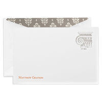 Letterpress Pearl White Correspondence Card with Corner Motif