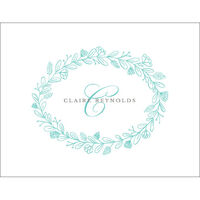 Turquoise Floral Wreath Folded Note Cards