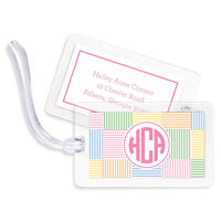 Pink Seersucker Patch Luggage Tags
