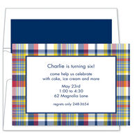 Navy and Red Madras Plaid Invitations