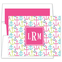 Pink Happy Anchors Foldover Note Cards