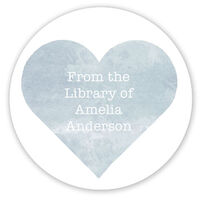 Gray Watercolor Heart Library Round Stickers