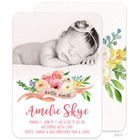 Ribbon with Flowers Photo Birth Announcements