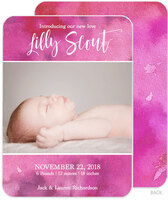 Deep Pink Watercolor Photo Birth Announcements
