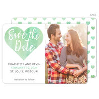Green Watercolor Heart Photo Save The Date Announcements