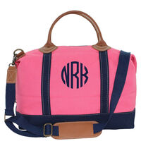 Personalized Coral and Navy Trimmed Weekender