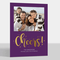 Purple Foil Cheers Holiday Photo Cards
