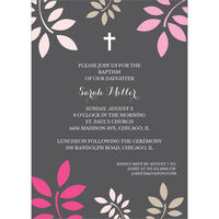 Grey Botanical Leaves with Cross Invitations