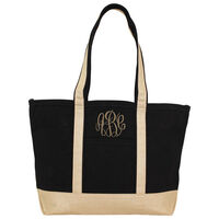 Personalized Medium Black and Gold Boat Tote