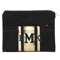 Personalized Black Canvas Clutch With Gold Stripes