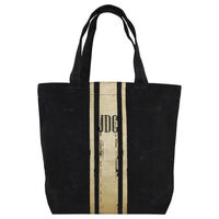 Personalized Black Canvas Tote With Gold Stripes