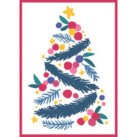 Red Border Christmas Tree Folded Holiday Cards