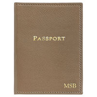 Personalized Taupe Leather Passport Cover