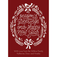 Red Season's Greetings Wreath Flat Holiday Cards