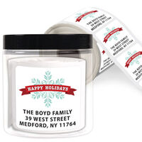 Happy Holiday Snowflake Square Address Labels in a Jar