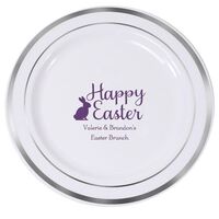 Script Happy Easter Bunny Premium Banded Plastic Plates