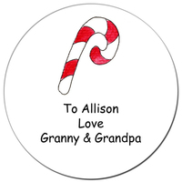 Candy Cane Round Gift Stickers