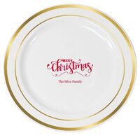 Hand Lettered Merry Christmas Scroll Premium Banded Plastic Plates