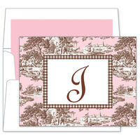 Pink & Brown Toile Foldover Note Cards